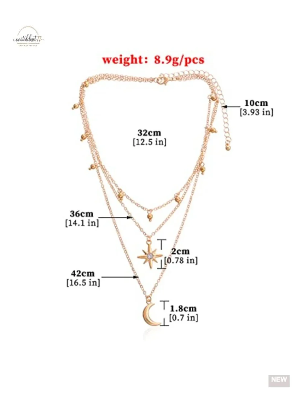 Three Tier Star Moon Charm Choker Necklace Dainty Adjustable Lightweight